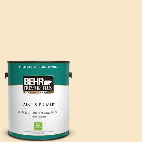 BEHR PREMIUM PLUS 1 gal. #340E-2 Cottonseed Semi-Gloss Enamel Low Odor Interior Paint & Primer