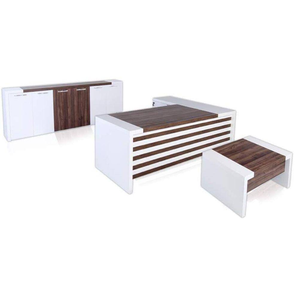 CASA MARE Modern Leon 87 in. White and Brown Wood L Shaped Desk Office