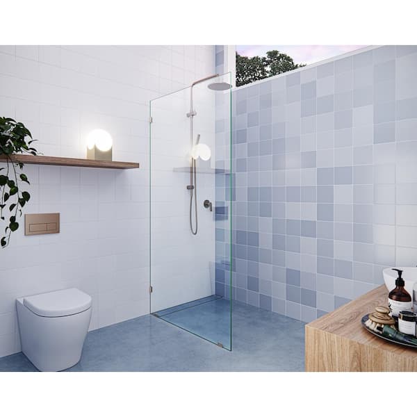 Vela 36 in. W x 78 in. H Frameless Fixed Single Panel Shower Door in Brushed Bronze Without Handle
