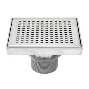 Shower Square Linear Drain 6 in. Brushed 304 Stainless Steel Square Checker Pattern Grate