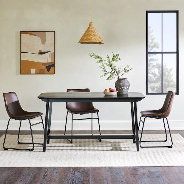Walker Edison Furniture Company Mid-Century Black Ash Solid Wood 60 in. Trestle Dining Table, Seats 6