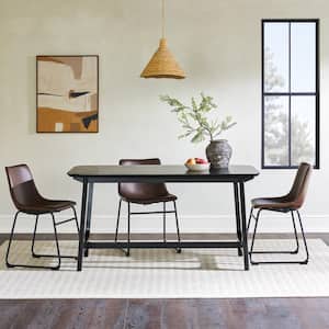 Mid-Century Black Ash Solid Wood 60 in. Trestle Dining Table, Seats 6