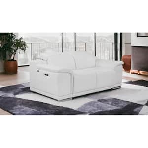 72 in. White Solid Color Italian Leather 2-Seater Loveseat with Chrome Metal Legs
