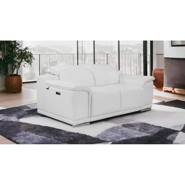 HomeRoots 72 in. White Solid Color Italian Leather 2-Seater Loveseat with Chrome Metal Legs