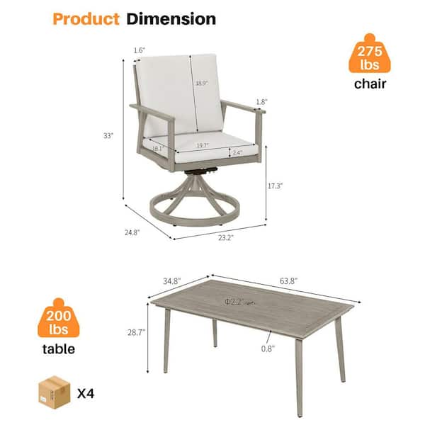 Alulux Gray 7-Piece Aluminum Outdoor Dining Set with 6 Swivel Dining Chairs and Beige Cushions