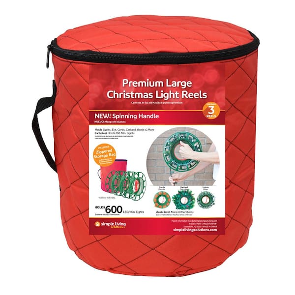 612 Vermont Christmas Light Storage Reel Holder with Installation Clip,  Polyester Zip up Bag, Organizes up to 125' of Mini Lights