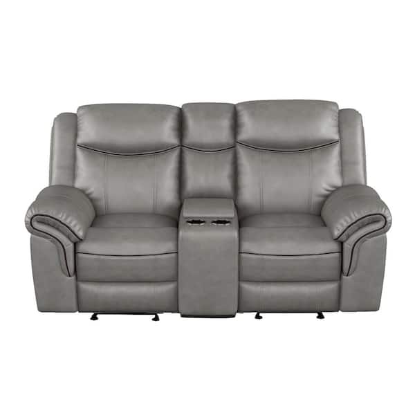 EVERGLADE HOME Creeley 80 in. Round Arm Faux Leather Straight in Gray