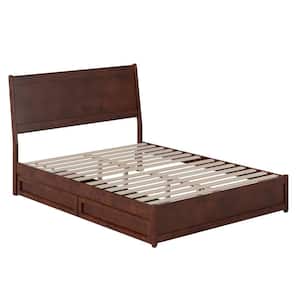 Casanova Walnut Brown Solid Wood Frame Queen Platform Bed with Panel Footboard and Storage Drawers