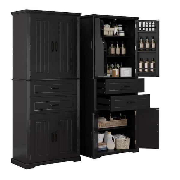 Black 72.5 in. H Storage Cabinet with 2-Drawers, Adjustable Shelf and Multi-Functional Storage Space