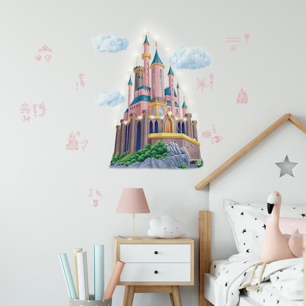 RoomMates Disney Princess Castle XL Pink Abstract Giant Wall Decal with  String Lights RMK5408TBM - The Home Depot