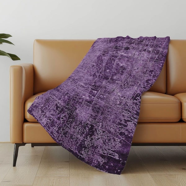 Madison Park Ruched Fur Lavender Gray Polyester Throw