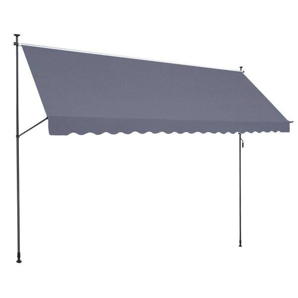 14.83 ft. x 10.17 ft. Gray Polyurethane Patio Awning Retractable Awning Sunshade Shelter with Crank Handle
