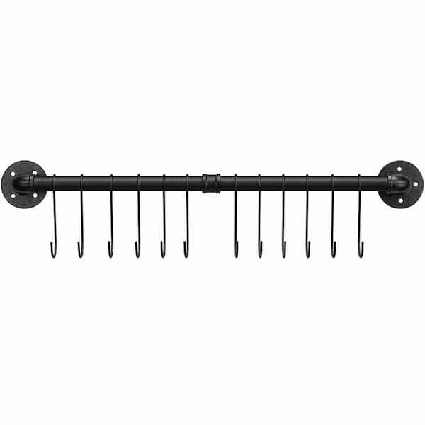 31.5 in. Black Wall Mounted Pot Rack with 14-Hooks, Detachable Pan Lid Utensils Organizer, Hanging Pot Rack Rail