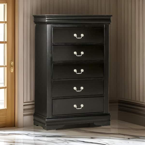 Black and Nickel 5-Drawers 31.5 in. Chest of Drawers Dresser Without Mirror