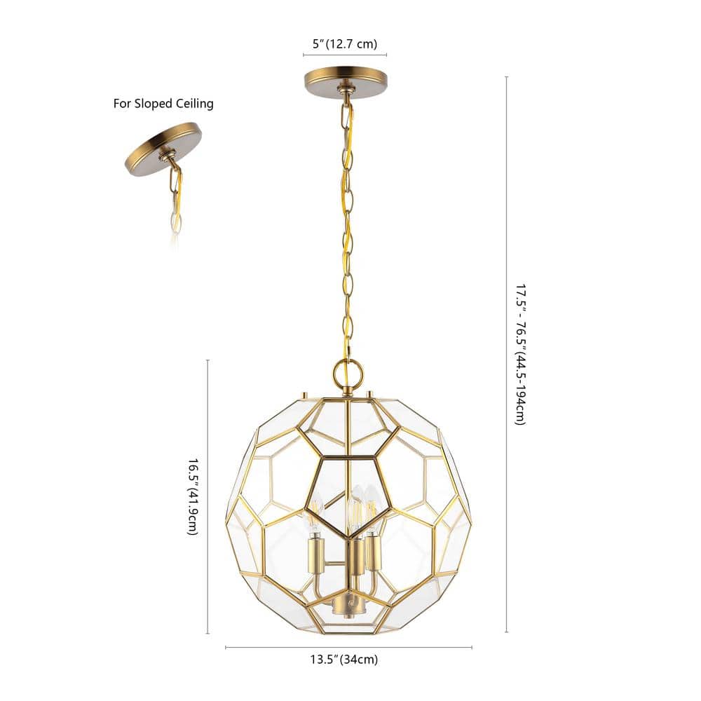 Bee 13.5" 3-Light Brass Gold and Clear Glass Pendant