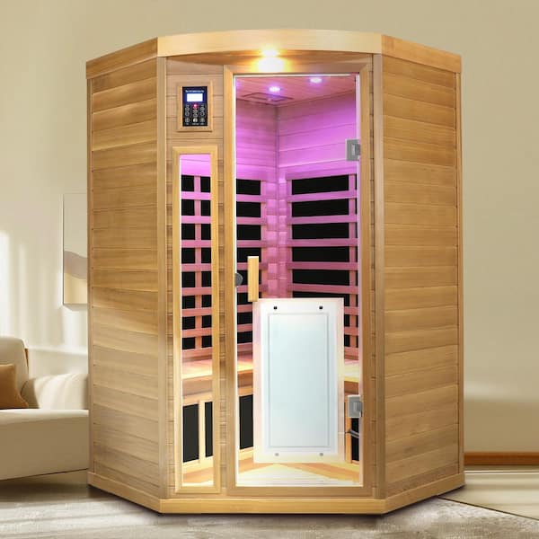 Moray Low-EMF, 2-Person Indoor Red Cedar Pentagonal Far-infrared Sauna Room with 8 Carbon Crystal Heaters