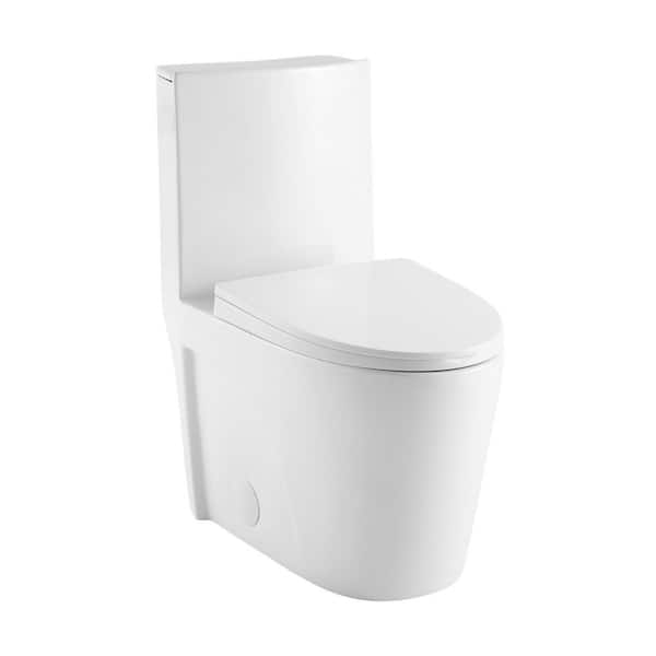 St. Tropez 1-Piece 14 in. Rough-In 1.28 GPF Right-Hand Vortex Flush Elongated Toilet in Glossy White