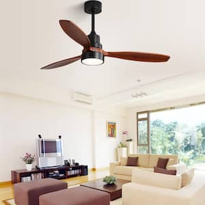 52 in. Indoor/Outdoor Wood Black Ceiling Fan with Light and 6 Speed Remote Control