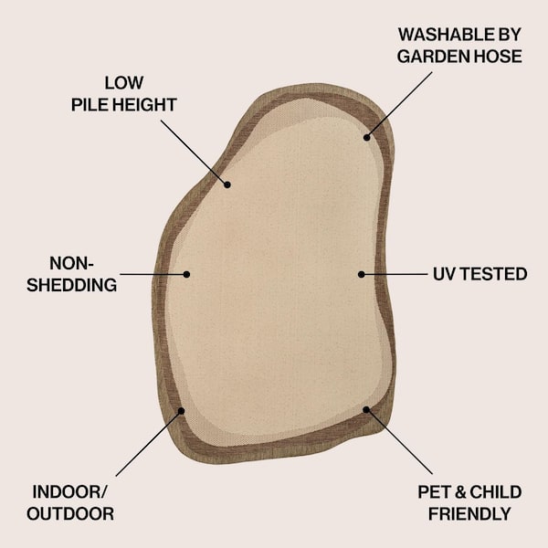 Wyatt Modern Rustic Abstract Beige/Brown 5 ft. x 8 ft. Indoor/Outdoor Shaped Area Rug