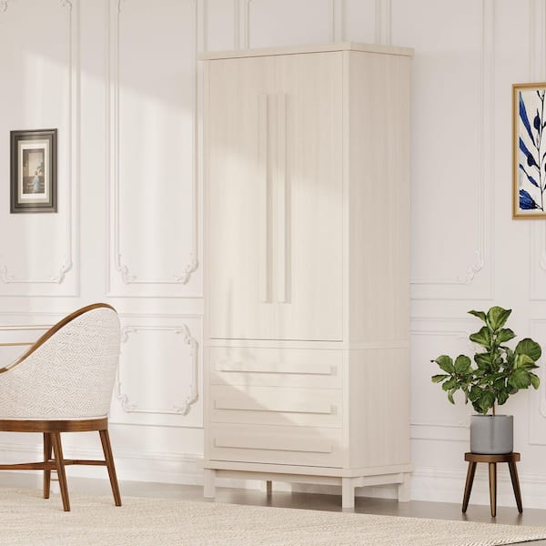 Asher White 70.1 in. H Buffet Sideboard Accent Storage Cabinet with Adjustable Shelf, Drawers, Door Shelves