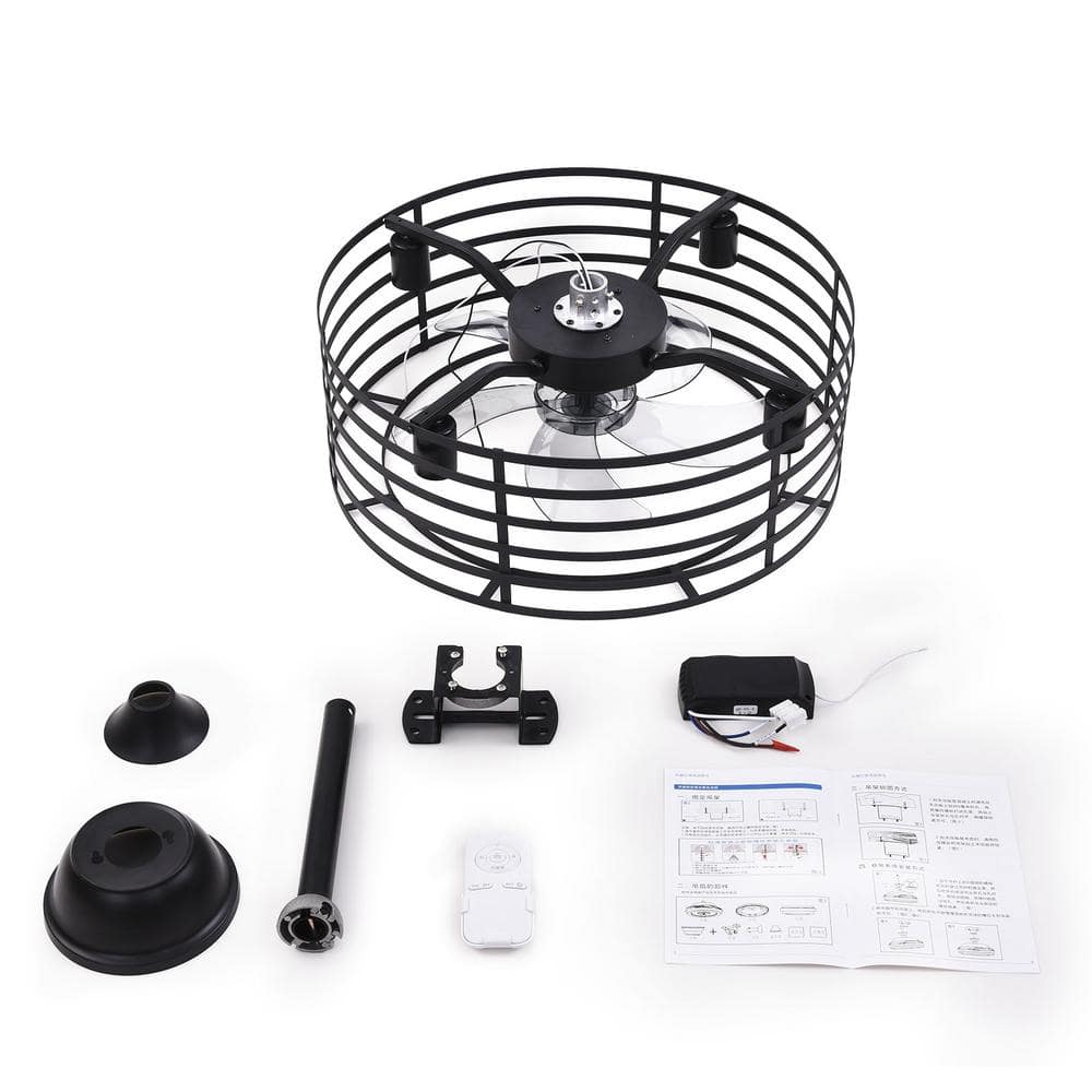 20'' Black Industrial Caged Ceiling Fan with Lights and Remote