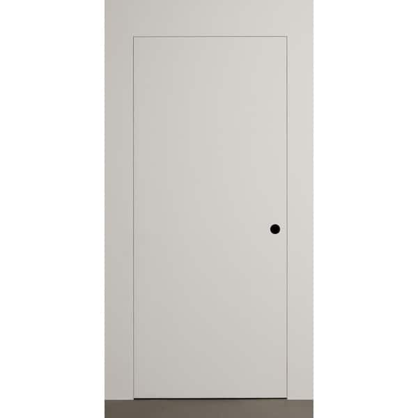 Flush 32 in. x 96 in. Right-Handed Primed Composite Wood Single Prehung Interior Door with Hidden Frame Regular