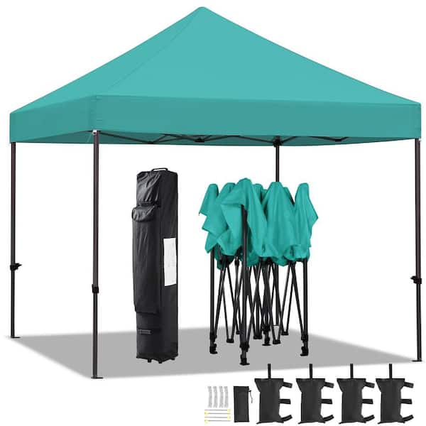 10 x 10 ft. Pop Up Canopy Tent with Roller Bag Sandbags Guy Lines Ground Stakes