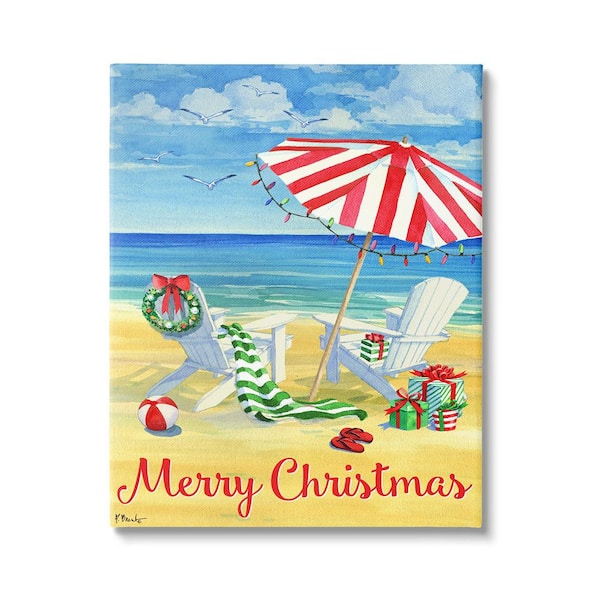 Stupell Industries Coastal Merry Christmas byPaul Brent 1-Piece Unframed Graphic Print Typography Poster Art Print 30 in. x 24 in.