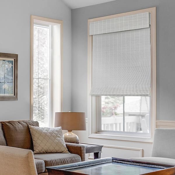 Chicology Cut-to-Size Belmon Ultra Pure White Cordless Light Filtering Bamboo Roman Shade 50.75 in. W x 72 in. L