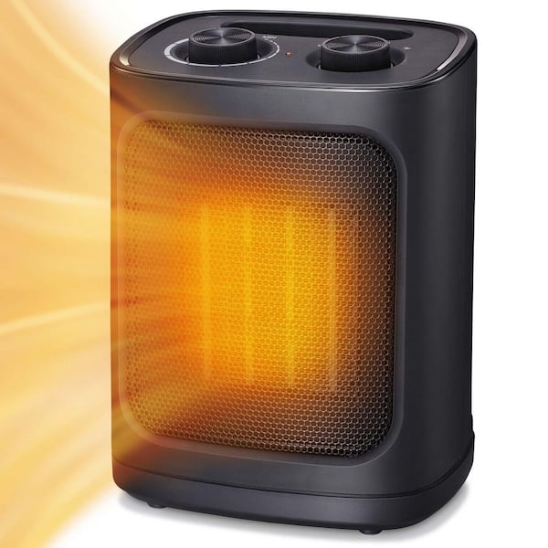 1,500-Watt Indoor Small Electric Heater with Adjustable Thermostat, Black