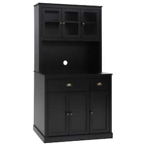 Black Kitchen Pantry Cabinet Storage with Adjustable Shelves, Buffet Cupboard and Microwave Stand