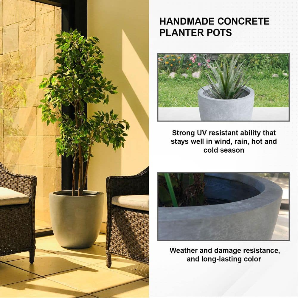 Slate Gray Round Lightweight Concrete Planter with Drainage Hole