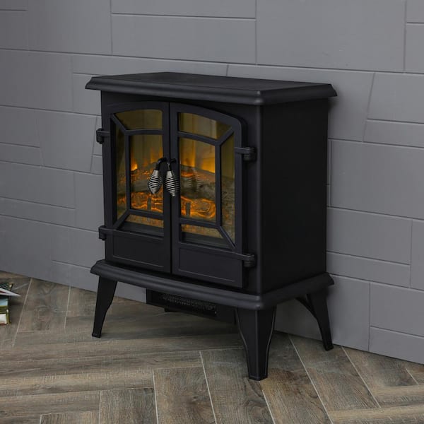 Lokatse Home 20 In Freestanding Electric Fireplace Black Fd19452 The Depot - Portable Fireplace Heater Home Depot