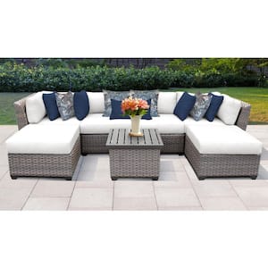 Florence 7-Piece Wicker Outdoor Sectional Seating Group with White Cushions