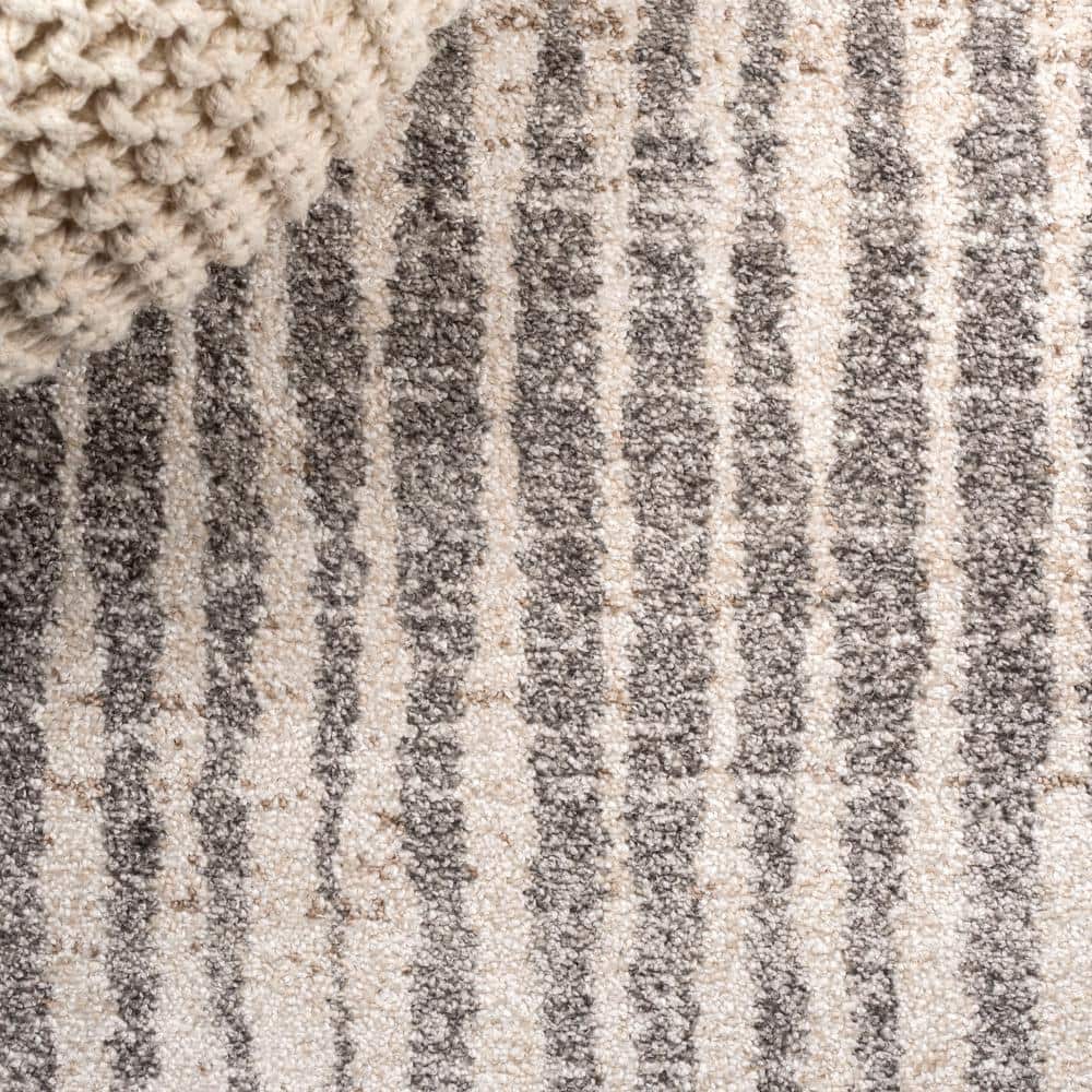 Skoura 3' x 5' Beige and Gray Stripe Synthetic Area Rug