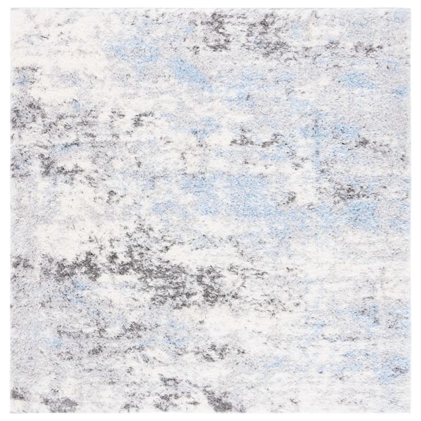 Lindsay Shag 7 ft. x 7 ft. Gray/Blue Ivory Patchy Abstract Square Area Rug