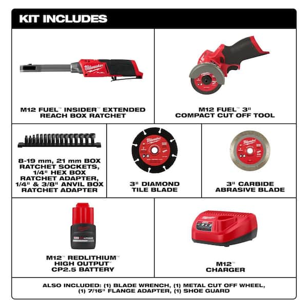 M12 FUEL 12V Lithium-Ion 3/8 in. & 1/4 in. Brushless Compact Cordless Ratchet with Cutoff Saw