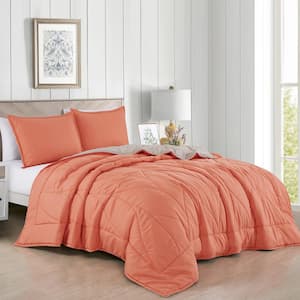 3-Piece Orange All Season Bedding King size Comforter Set, Ultra Soft Polyester Elegant Bedding Comforters