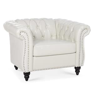 38.98 in. W Rolled Arms PU Leather Rectangle Classic Tufted Button 1 Seater Sofa in White