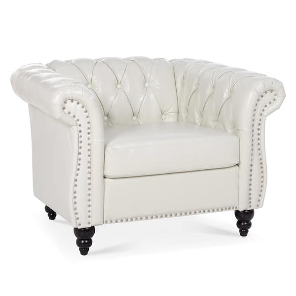 Cesicia 38.98 in. W Rolled Arms PU Leather Rectangle Classic Tufted Button 1 Seater Sofa in White