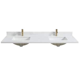 Malaga 73 in. W x 22 in. D Engineered Stone Composite White Rectangular Double Sink Vanity Top in Grain White