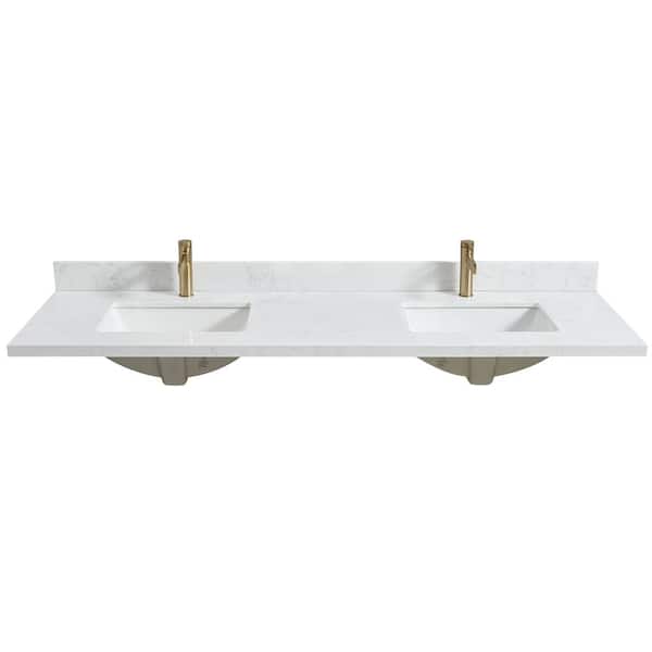 ROSWELL Malaga 73 in. W x 22 in. D Engineered Stone Composite White Rectangular Double Sink Vanity Top in Grain White