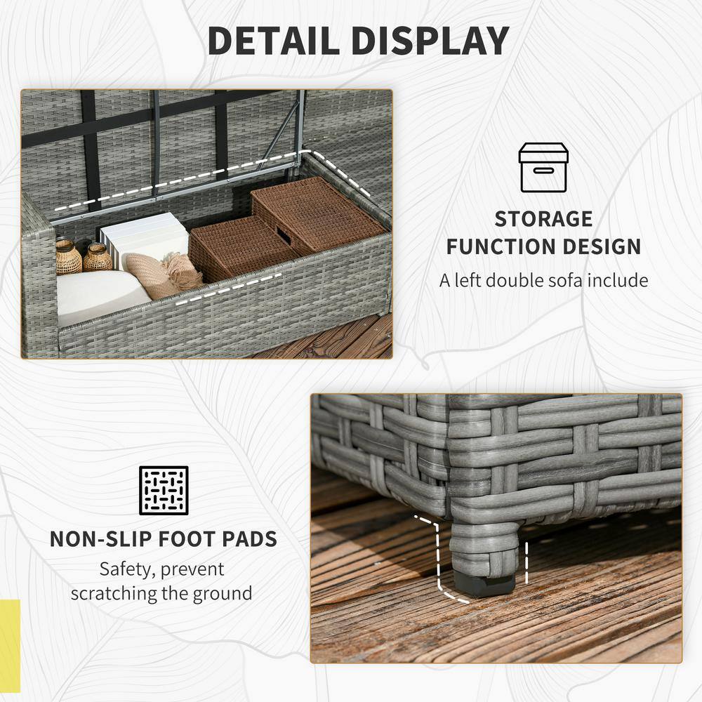 Outsunny 7-Piece Gray Wicker Patio Set with Blue Cushions