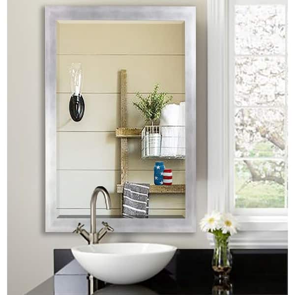 Unbranded 21 in. W x 27 in. H Framed Rectangular Beveled Edge Bathroom Vanity Mirror in Silver