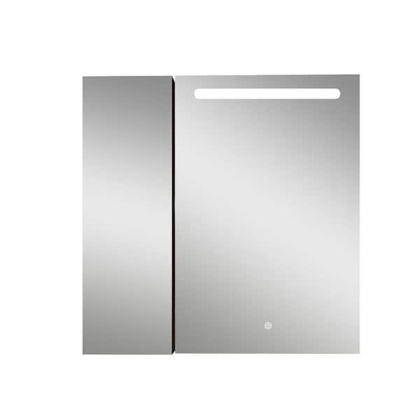 FORCLOVER 30 in. W x 30 in. H Rectangular Black Aluminum Surface Mount LED Light Medicine Cabinet with Mirror (Right Open)