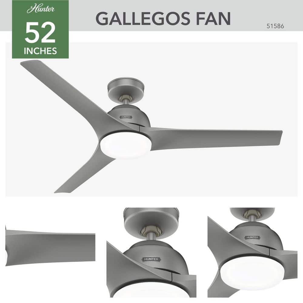 Matte Silver 52" 3-Blade Ceiling Fan with LED Light and Remote