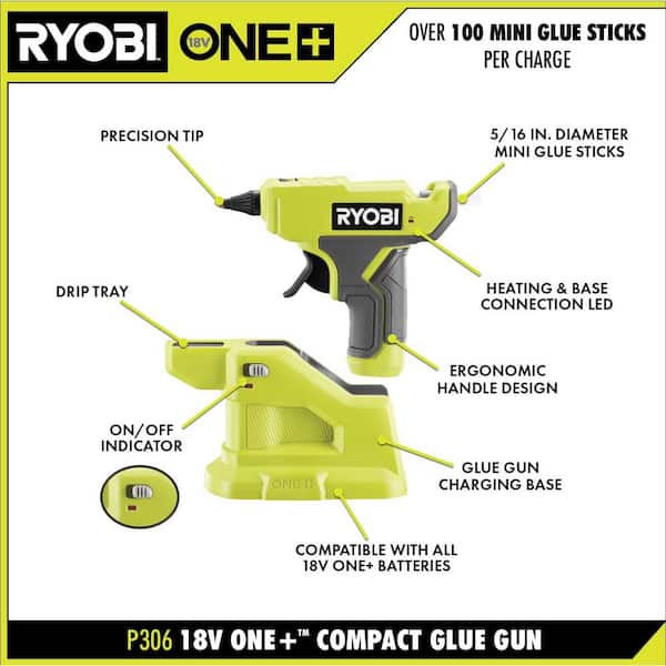 Ryobi Cordless Full Size Glue Gun Kit with 1.5 Ah Battery, 18V Charger, and  (3) 1/2 in. Glue Sticks