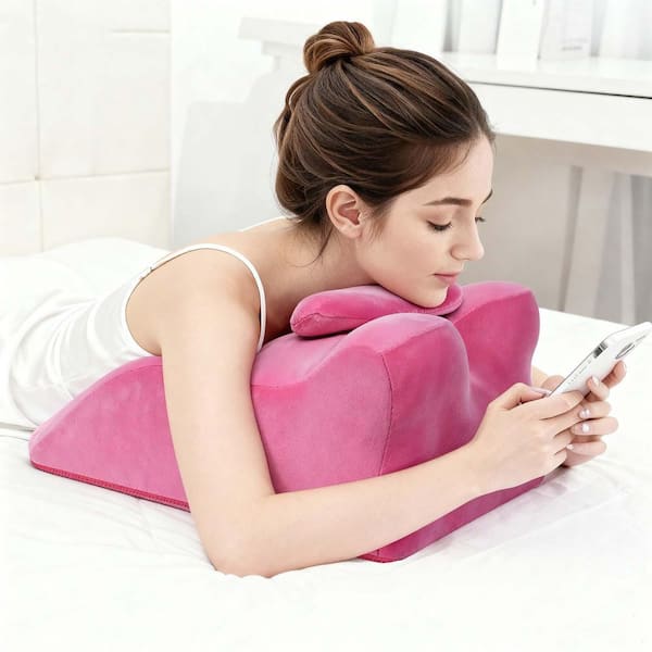 Reading Pillow Ergonomic Spinal Posture Support Multi-Functional Bed Pillow for Back Support, Anti Snoring, Pink