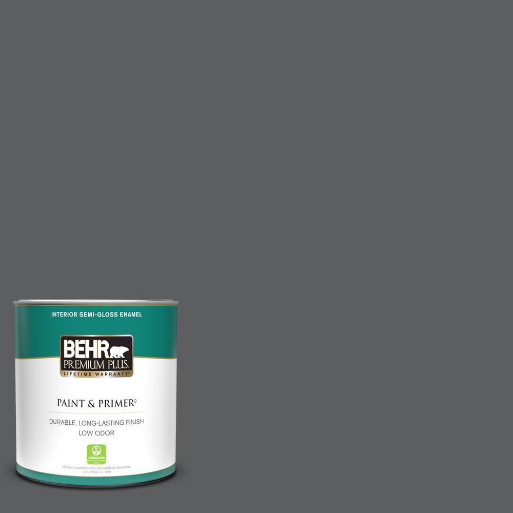 BEHR PREMIUM PLUS 1 qt. N5006 Graphic Charcoal SemiGloss Enamel Low