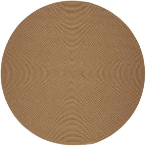 Texturized Solid Camel Poly 4 ft. x 4 ft. Round Braided Area Rug